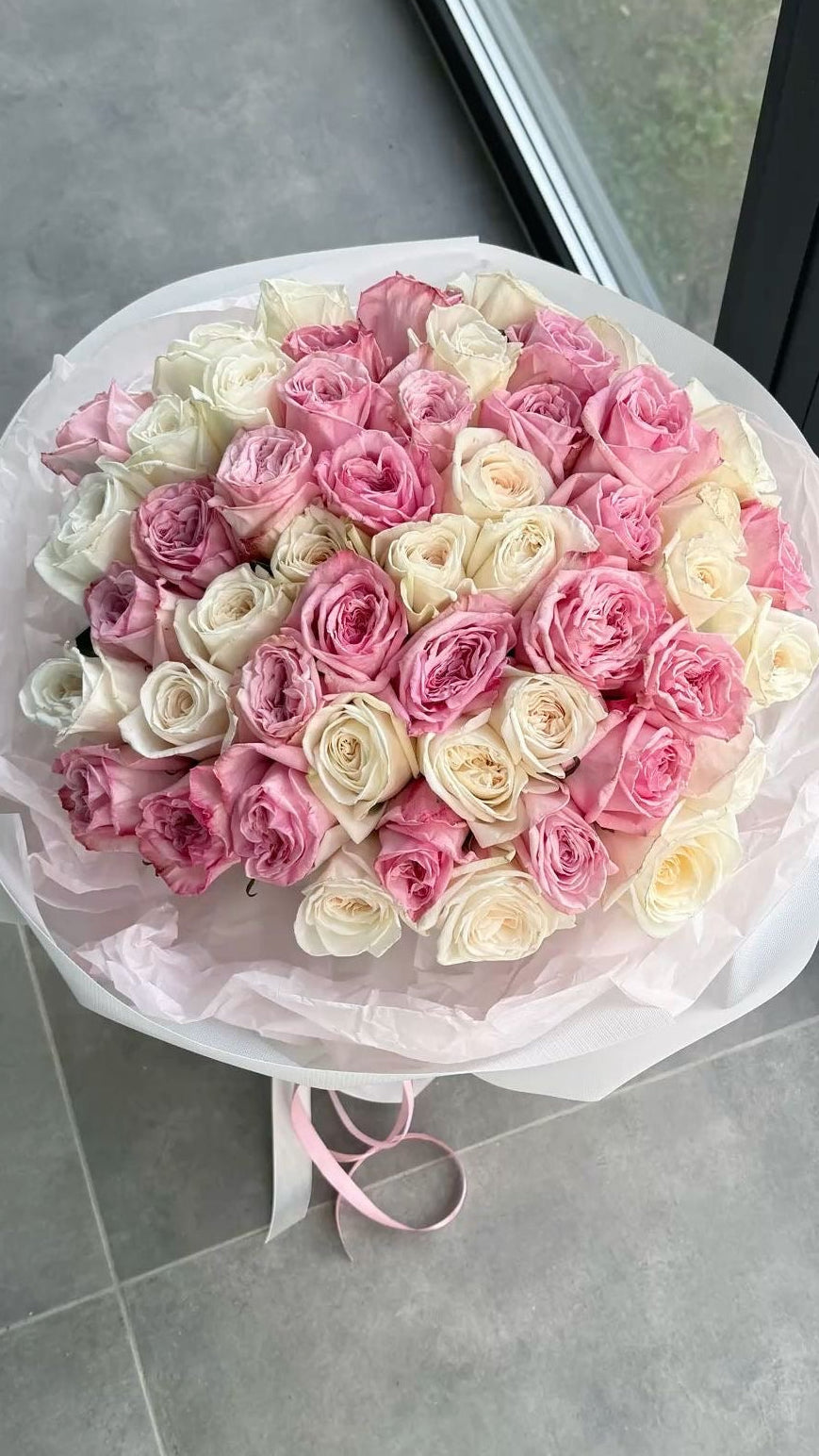 Bouquet of White and Pink Roses