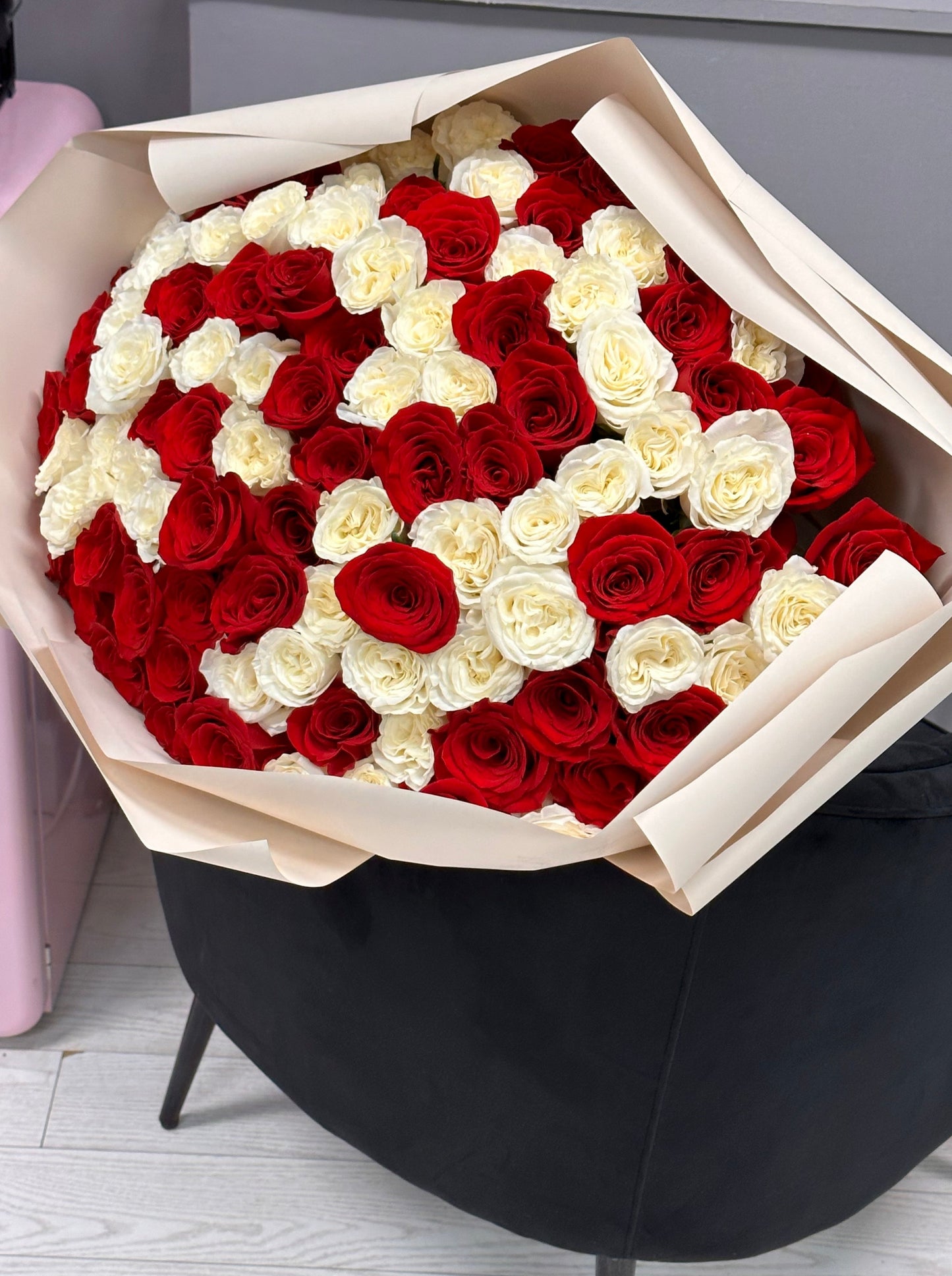 Mix of White and Red Roses