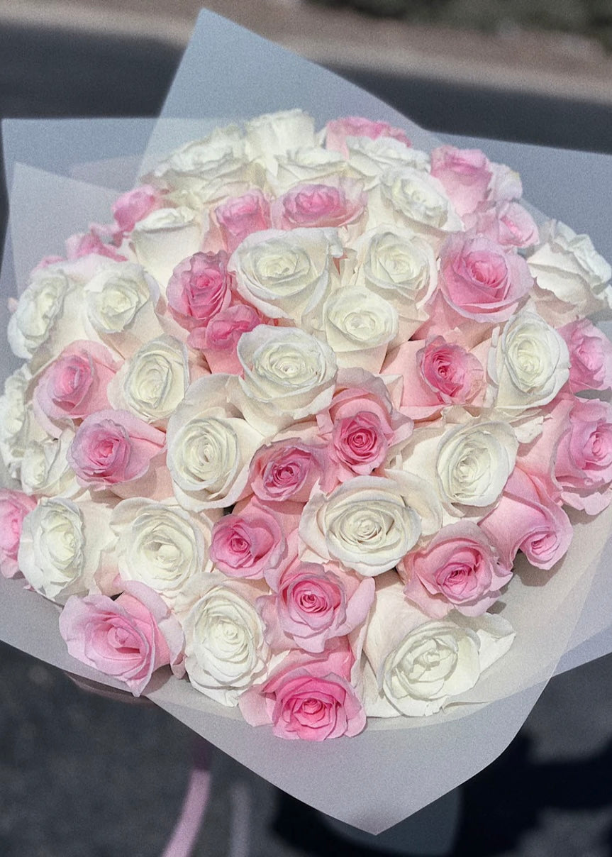 Bouquet of White and Pink Roses