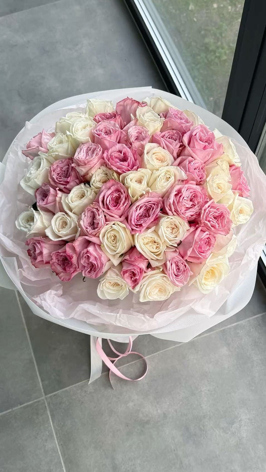 Bouquet of White and Pink Roses
