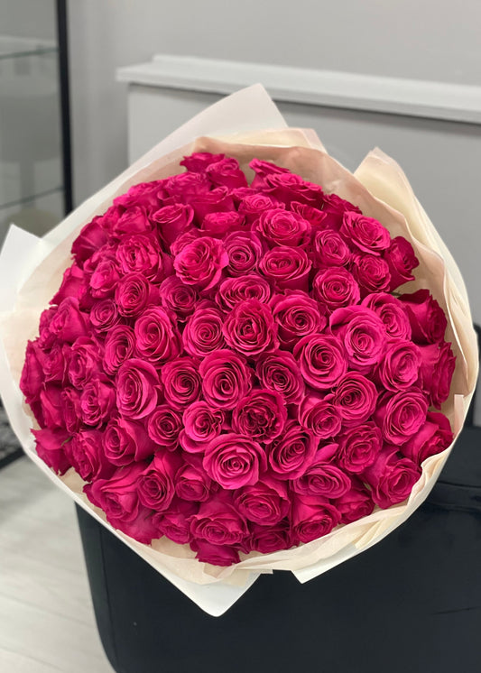 Bouquet of Long Stem Hot Pink Roses - VD ❤️