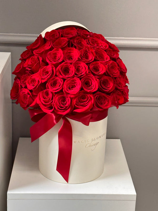 50 Red Roses in a box